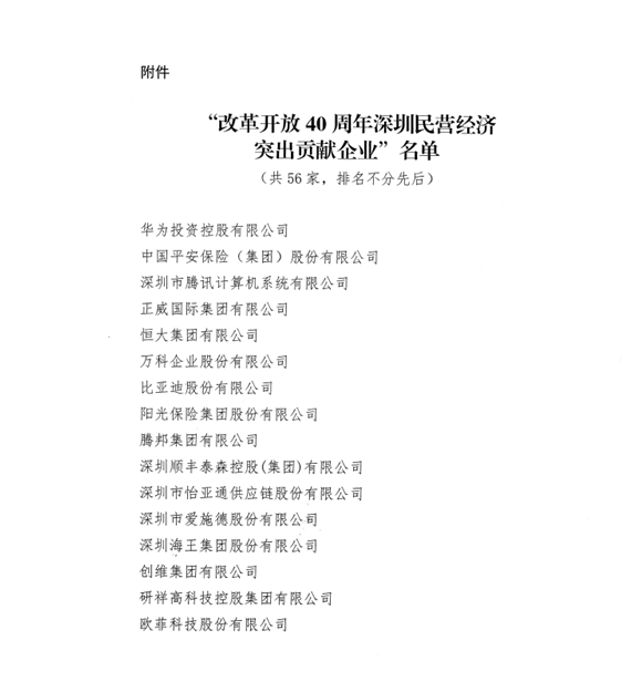 喜讯，公海赌船供应链荣获“改革开放40周年深圳民营经济突出贡献企业”称号  